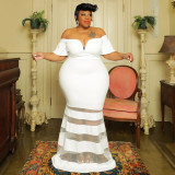 Plus Size Sexy Off Shoulder Splice Maxi Dress NNWF-7789