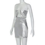 PU Leather Tube Top Hollow Out Sexy Party Mini Dress GKLK-2910355