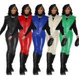 Fashion Leather Top And Pants Two Piece Set IV-8353