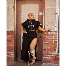Plus Size Casual Letter Print Hot Drill Skirt Suit WAF-385246