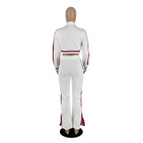 Color Block Striped Button Coat And Pants Two Piece Set IV-8355