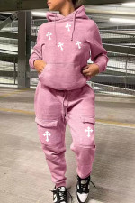 Plus Size Fashion Casual Print Sweatshirt And Pants Two Piece Set WAF-77515245