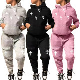 Plus Size Fashion Casual Print Sweatshirt And Pants Two Piece Set WAF-77515245