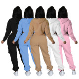 Solid Irregular Zipper Coat Pocket Pants Two Piece Set IV-8354