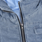 Denim Hollow Out Straps Hooded Vest GBTF-9124