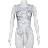 Sexy Mesh Print Short Sleeve Bodysuits GBTF-9078