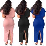 Fashion Casual Solid Split V-neck Dress YS-S837