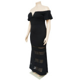 Plus Size Sexy Off Shoulder Splice Maxi Dress NNWF-7789