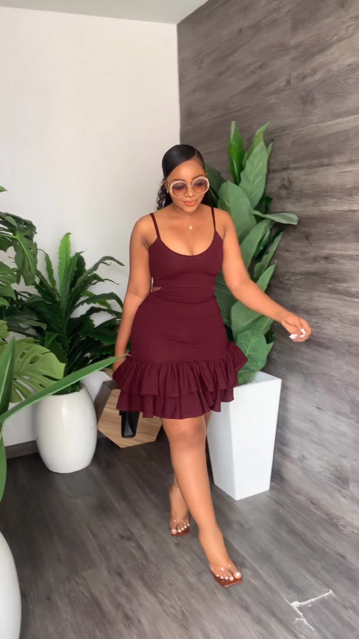 Casual Fashion Sling Ruffle Dress YS-S839