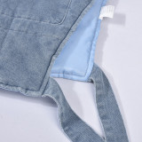 Denim Hollow Out Straps Hooded Vest GBTF-9124
