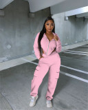 Solid Irregular Zipper Coat Pocket Pants Two Piece Set IV-8354