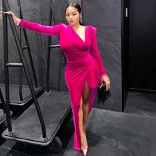 Velvet Long Sleeve Irregular Low-cut Dress LSL-6505