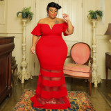 Plus Size Sexy Off Shoulder Splice Maxi Dress NNWF-7789
