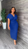 Fashion Casual Solid Split V-neck Dress YS-S837