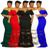 Plus Size Sexy Off Shoulder Splice Maxi Dress NNWF-7789