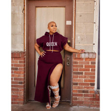 Plus Size Casual Letter Print Hot Drill Skirt Suit WAF-385246