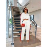 Color Block Striped Button Coat And Pants Two Piece Set IV-8355