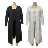 Plus Size Solid Jumpsuit And Coat Two Piece Set NNWF-3021