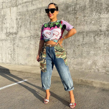 Camouflage Patchwork Straight-leg Jeans GBTF-9137