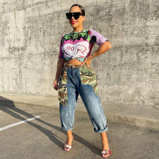 Camouflage Patchwork Straight-leg Jeans GBTF-9137