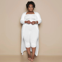 Plus Size Solid Jumpsuit And Coat Two Piece Set NNWF-3021
