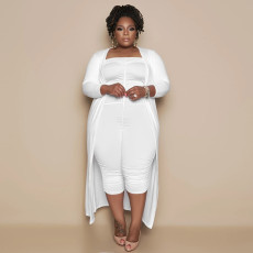 Plus Size Solid Jumpsuit And Coat Two Piece Set NNWF-3021