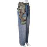 Camouflage Patchwork Straight-leg Jeans GBTF-9137
