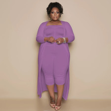 Plus Size Solid Jumpsuit And Coat Two Piece Set NNWF-3021