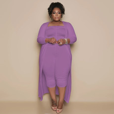Plus Size Solid Jumpsuit And Coat Two Piece Set NNWF-3021