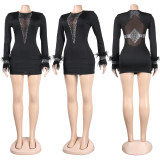 Feather Hot Drill Package Hip Dress NY-2615