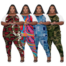 Plus Size Print Short Sleeve Pants Two Piece Set MTY-6788