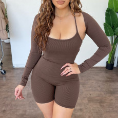 Solid Color Shawl Backless Tie Up Rompers Two Piece Set ASL-6627