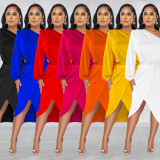 Fashion Solid Color Single Sleeve Dress BY-6217