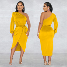 Fashion Solid Color Single Sleeve Dress BY-6217