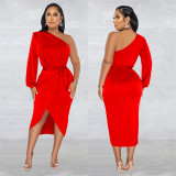 Fashion Solid Color Single Sleeve Dress BY-6217
