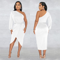 Fashion Solid Color Single Sleeve Dress BY-6217