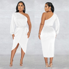 Fashion Solid Color Single Sleeve Dress BY-6217