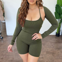 Solid Color Shawl Backless Tie Up Rompers Two Piece Set ASL-6627