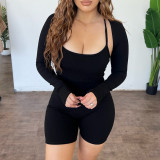 Solid Color Shawl Backless Tie Up Rompers Two Piece Set ASL-6627