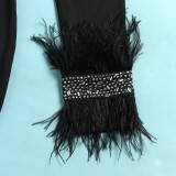 Feather Hot Drill Package Hip Dress NY-2615