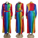 Fashion Print Casual Shirt + Pleated Skirt Two Piece Set GYSF-7148