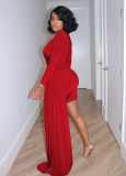Sexy Solid V Neck Irregular Bodycon Dress AIL-234