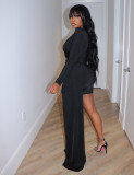 Sexy Solid V Neck Irregular Bodycon Dress AIL-234