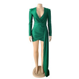 Sexy Solid V Neck Irregular Bodycon Dress AIL-234
