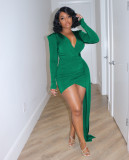 Sexy Solid V Neck Irregular Bodycon Dress AIL-234