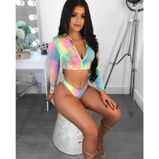 Tie Dye Print Long Sleeve 2pcs SwimwearTE-4542