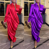 Plus Size Deep V Pleated Long Sleeve Maxi Dress NY-10371