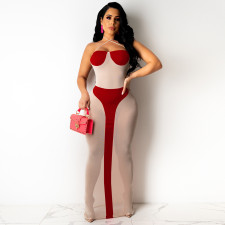 Sexy Mesh Splicing Halter Club Dress TE-4546