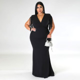 Plus Size Solid Tassel Sleeveless Maxi Dress ONY-7041