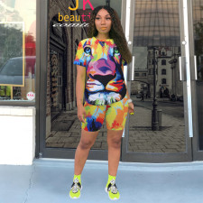 Tiger Print Sports Short Sleeve Shorts Set TE-4540
